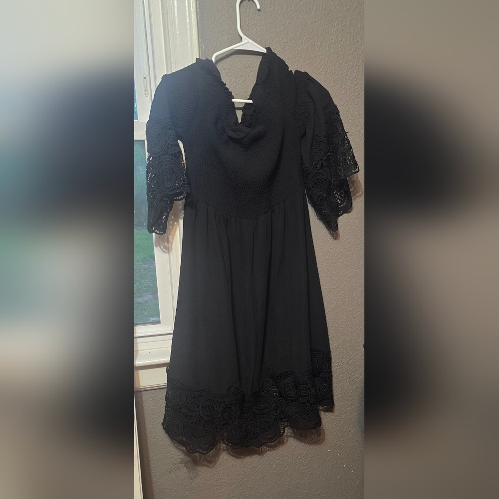 Black Lace-Sleeve Women’s Dress